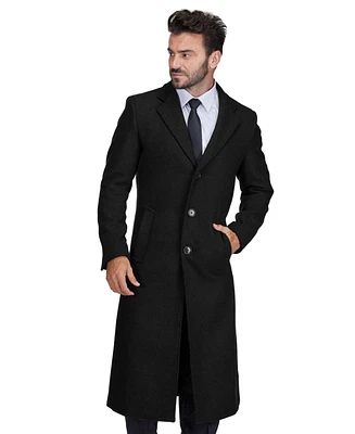 Braveman Men's Knee Length Wool Blend Three Button Long Jacket Overcoat Top Coat