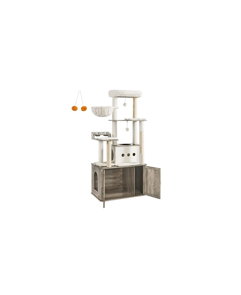 Slickblue 66.9-Inch Cat Tree Tower with Litter Box Enclosure for Play and Privacy