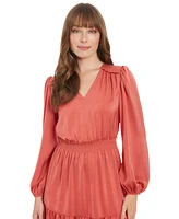 London Times Petite Smocked-Waist Ruffled-Hem Dress