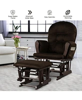 Gymax Glider and Ottoman Cushion Set Wood Baby Nursery Rocking Chair