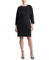 Natori Women's Round-Neck Floral Applique Shift Dress