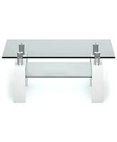Gouun Rectangle Glass Table with Metal Legs for Living Room