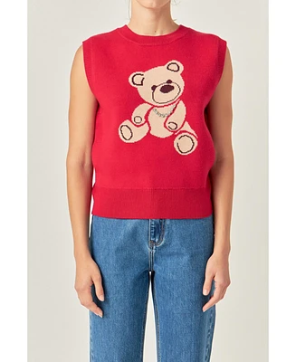 English Factory Women's Teddy Bear Knit Vest