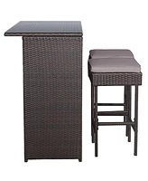 Gouun 3 Pieces Patio Rattan Wicker Bar Table Stools Dining SetOff