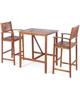 Gouun 3 Pieces Acacia Wood Patio Bar Set with Sunflower Patterned Backrest