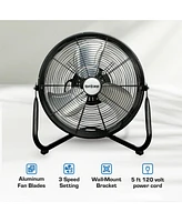 Hurricane Pro Series 16" High Velocity Heavy Duty Metal Orbital Floor Fan, Black