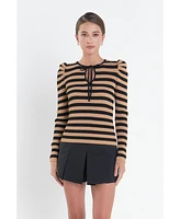 English Factory Women's Stripe Bow Knit Top