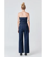 Grey Lab Women's Corset Denim Jumpsuit