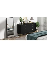 Homsee Black 6-Drawers Classic Wooden Cabinet with Golden Legs and Handles