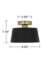 Possini Euro Design McCovey 9 3/4" Modern Semi Flush-Mount Ceiling Light Fixture Kitchen Foyer Hallway Drum Round Black Brass Finish Metal Bedroom Bat