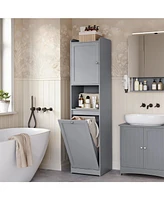 Slickblue Tall Bathroom Cabinet with Removable Laundry Basket and Handles for Easy Storage