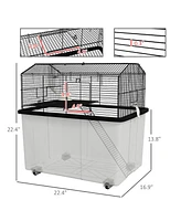PawHut 22" 2-Tier Hamster Cage with Extra-Deep 14" Base, Accessories,