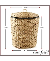 Casafield Hyacinth Trash Can with Lid and Liner - Natural, Woven Waste Basket for Garbage in the Bathroom, Bedroom, Laundry Room, Home Office