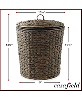 Casafield Hyacinth Trash Can with Lid and Liner - Natural, Woven Waste Basket for Garbage the Bathroom, Bedroom, Laundry Room, Home Office