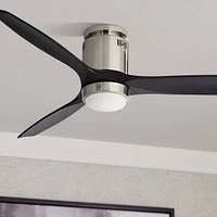 52" Windspun Modern Indoor Ceiling Fan 3 Blade Led Light Remote Control Brushed Nickel Finish Black Wood Blades Bedroom Living Room Kitchen Dining Roo