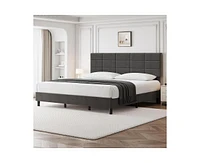 gaomon King Bed Frame, Linen Upholstered Platform King Bed Frame with Height Adjustable Headboard