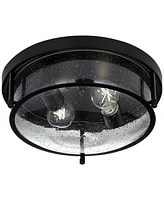 Franklin Iron Works Midnight 13" Wide Black and Glass 2-Light Ceiling Light