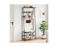 gaomon Coat Rack Shoe Bench with 10 Hooks, Hall Trees Entryway Bench with Storage, Multifunctional Hallway Organizer