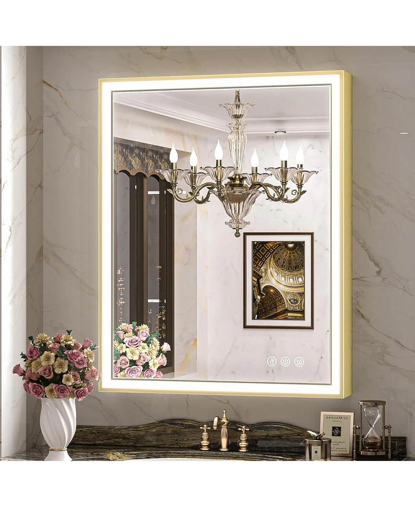 keonjinn 45° Angled Frontlit Metal Framed Bathroom Vanity Mirror with Anti-fog Function