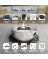 SereneLife 40,000 Btu Round Propane Gas Fire Pit Table with Blue Glass Rocks and Cover