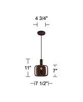 Possini Euro Design Janna 7 1/2" Modern Pendant Ceiling Light Fixture Dining Room Over Table Kitchen Island Foyer Hanging Round Brown Matte Coffee Fin