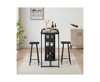 gaomon Small Bar Table and Chairs Set for 2, 3-Piece Bar Table Set with 3 Tier Storage Shelves, Space Saving Table for Small Apartment, Living Room,Ki