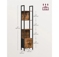 Slickblue 5-Tier Bookshelf with Drawer, Industrial Bookcase with Steel Frame for Living Room & Home Office