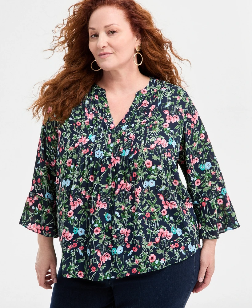 Style & Co Plus Printed Pintuck Top, Exclusively at Macy's