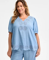 Style & Co Plus Scalloped Eyelet Top, Exclusively at Macy's