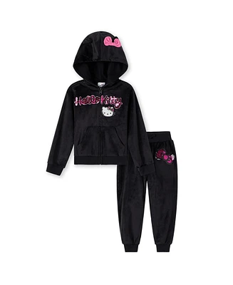 Hello Kitty Toddler Girls Velour Zip Up Hoodie and Jogger Pants Outfit Set