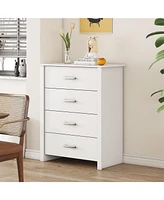 Vebreda 4 Drawer White Dresser for Bedroom, Modern Chest of Drawers Wood Storage Cabinet for Living Room Kitchen Office