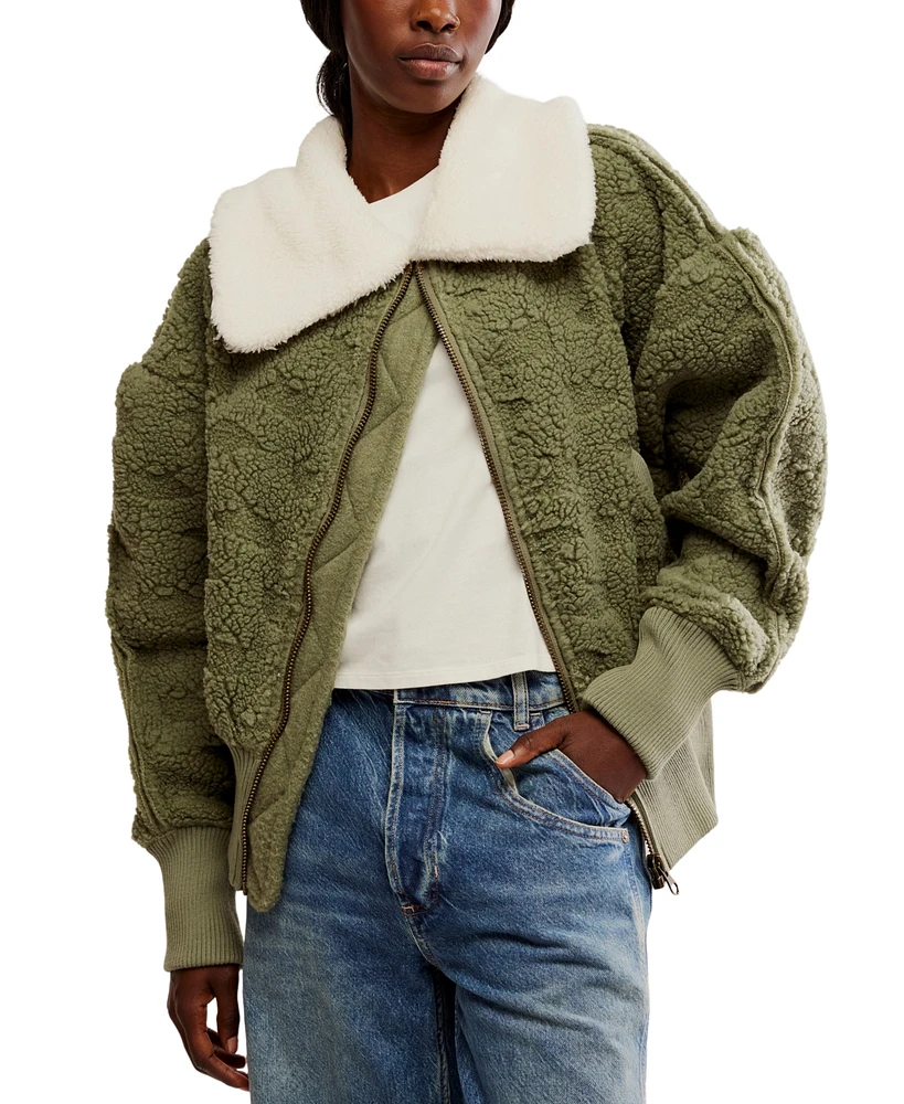 Free People Women's Cozy Up Faux-Sherpa Cardigan Jacket