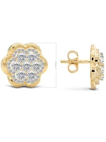 Devata Cubic Zirconia Rose Stud Earrings in 14K Gold, approx. 4.3 grams