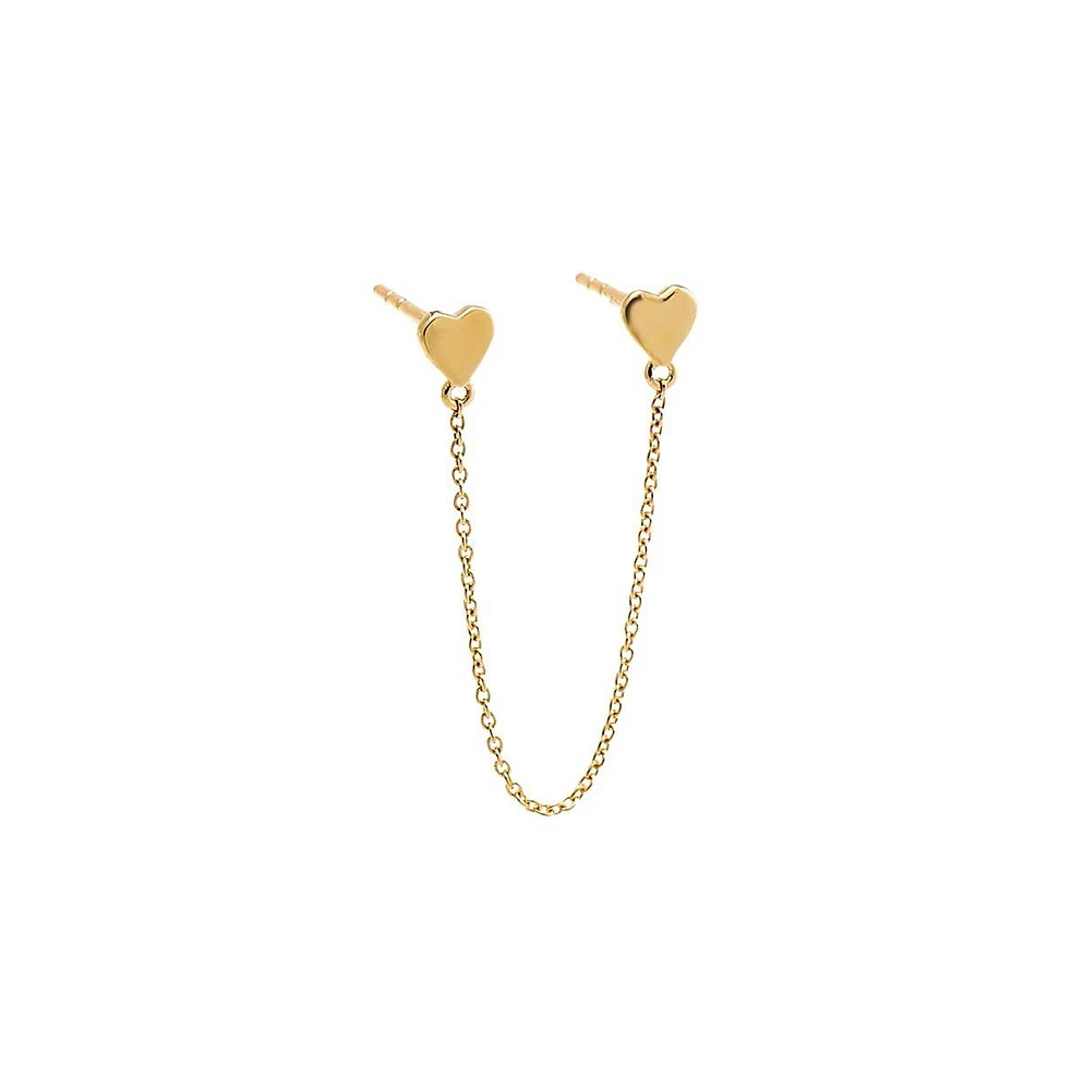 Solid Double Heart Chain Stud Earring 14K