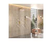 Casainc 3-Function 12 Inch Wall Mount Rainfall Thermostatic Shower System with 6 Body Jets