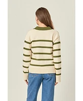 English Factory Women's Striped Collared Sweater