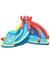 Gymax Inflatable Water Park Bounce House Crab w/ 2 Slides Climbing Wall Tunnel