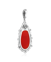 American West Jewelry Sterling Silver Red Onyx Gemstone Teardrop Bordered Design Pendant Enhancer