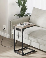 Slickblue C-Shaped Side Table – End Table with Charging Station, 2 Usb Ports & Outlets, Adjustable Feet for Living Room & Bedroom