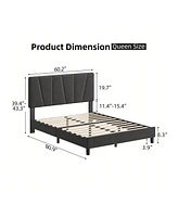 gaomon Bed Frame With Headboard,Linen Upholstered Platform Bed With Adjustable Diagonal Channel Tufted Headboard