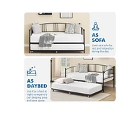gaomon Twin Daybed with Trundle, Metal Twin Size Daybed with Pullout Trundle 6 Casters, Steel Slat Support Sofa Bed for Living Room, Bedroom, Guest Ro