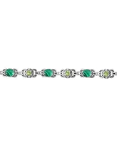 American West Jewelry Sterling Silver Malachite Peridot Concha Link Bracelet