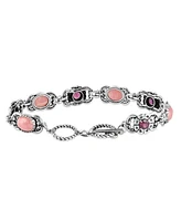 American West Jewelry Sterling Silver Rhodochrosite Rhodolite Garnet Concha Link Bracelet, Size Large