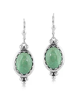 American West Jewelry Sterling Silver Green Turquoise Crown Detail Lever Back Earrings