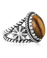 American West Jewelry Sterling Silver Tiger's Eye Concha Flower Design Ring