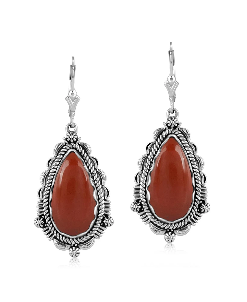 American West Jewelry Sterling Silver Red Onyx Gemstone Pear-Shaped Dangle Earrings