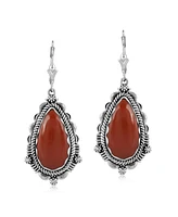 American West Jewelry Sterling Silver Red Onyx Gemstone Pear-Shaped Dangle Earrings