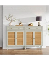Tribesigns Shoe Cabinet with Doors and Drawer, Modern Shoe Storage Cabinet for Entryway, Rattan Shoes Cabinet with Adjustable Shelf, Wooden Shoe Organ