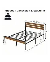 gaomon Full/Queen Bed Frame, Bed Frame With Wooeden Headboard And Footboard, Platform Bed Frame With Underbed Storage Space, Rustic Country Style