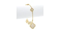 Rivka Friedman Pave Cubic Zirconia Dangling Clover Charm Bracelet